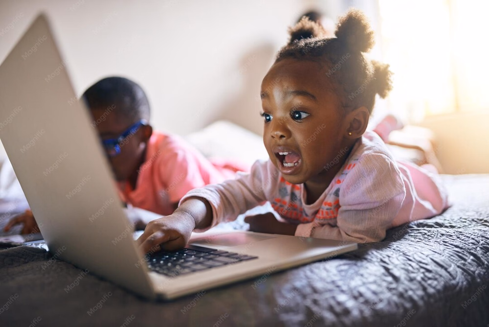 girl child online in bedroom unsupervised